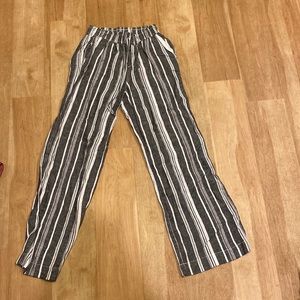 Blue and white loose fitting pants.